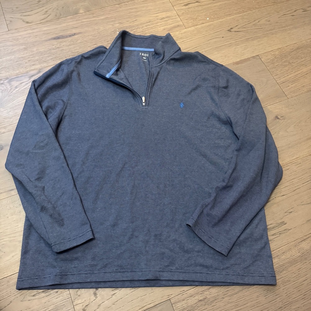 Izod Mens XXL Blue Micro Stripe Quarter Zip Pullover Long Sleeve Mock Neck Shirt